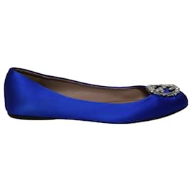 Gucci-Zapatos planos con adornos de cristal GG en satén azul de Gucci-Azul
