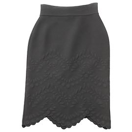 Alexander McQueen Embossed Scallop Hem Pencil Skirt in Black Viscose Black
