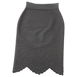 Alexander Mcqueen-Alexander McQueen Embossed Scallop Hem Pencil Skirt in Black Viscose-Black