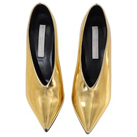 Stella Mc Cartney-Stella McCartney Pointed Toe Pumps in Gold Faux Patent Leather-Golden,Metallic