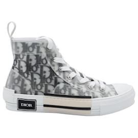 Dior-Dior Oblique B23 Sneakers Montantes en Toile Blanche-Blanc