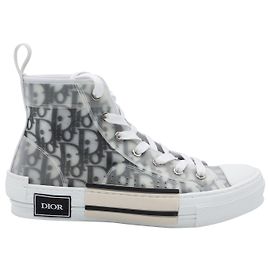 Dior Oblique B23 High Top Sneakers in White Canvas White