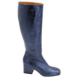 Marni Square-Toe Boots in Metallic Blue Leather Blue