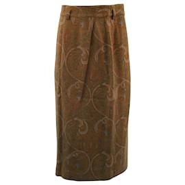 Max Mara-Max Mara Paisley Jacquard Knee Length Skirt in Brown Viscose-Brown