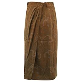 Max Mara-Max Mara Paisley Jacquard Knee Length Skirt in Brown Viscose-Brown
