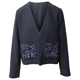 Chloé-Chloé Sequined Pocket Detail Blazer in Black Silk-Black