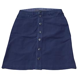 Autre Marque-a.P.C. Buttoned Midi Skirt in Blue Cotton Denim-Blue