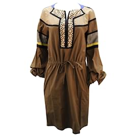 Etro-Etro Bedrucktes, langärmliges, knielanges Kleid aus brauner Baumwolle-Braun