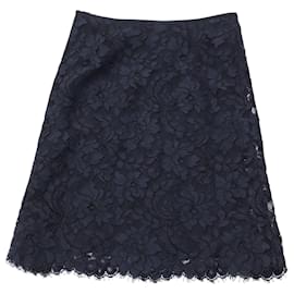 Escada-Escada Lace Pencil Skirt in Navy Blue Cotton-Navy blue