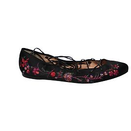 Etro Cora Embroidered Ballet Flats in Black Satin Black