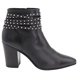 Saint Laurent-Saint Laurent French 85 Studded Boots In Black Calfskin Leather-Black