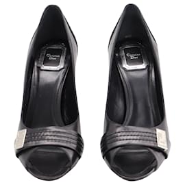 Dior-Christian Dior Sellier Open Toe Pumps in Black Leather-Black