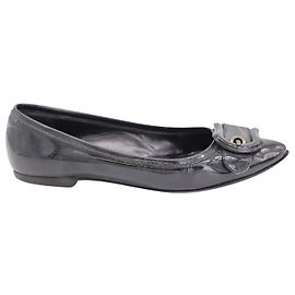 Fendi Vintage Buckle Flats in Black Patent Leather Black