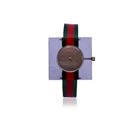 Gucci-Montre-bracelet vintage en plexi Web rouge et vert à remontage manuel-Multicolore