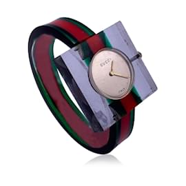 Gucci-Montre-bracelet vintage en plexi Web rouge et vert à remontage manuel-Multicolore