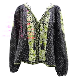 Ulla Johnson-Ulla Johnson Embroidered Yara Blouse in Black Linen-Black