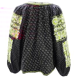 Ulla Johnson-Ulla Johnson Embroidered Yara Blouse in Black Linen-Black