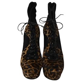 Alaïa-Alaia 114mm Leopard Ankle Boots in Black Suede-Black