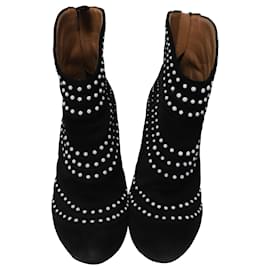 Alaïa-Alaia Studded Pearls Ankle Boots in Black Suede-Black