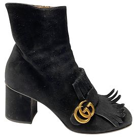 Gucci GG Marmont Ankle Boots in Black Suede Black