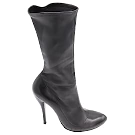 Alexander Mcqueen-Alexander McQueen Knee High Stretch Boots in Black Leather-Black