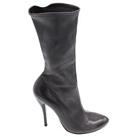 Botas hasta la rodilla elásticas de cuero negro de Alexander McQueen Negro