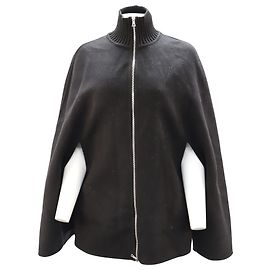 Sandro Paris Zip Cape Jacket in Black Wool Black