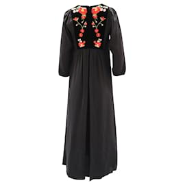 Vilshenko-Vilshenko Embroidered Velvet-trimmed Midi Dress In Black Silk-Black