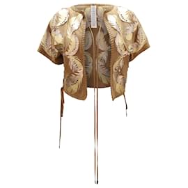Roberto Cavalli-Roberto Cavalli Patchwork Blanket Stitched Vest in Beige Leather-Beige