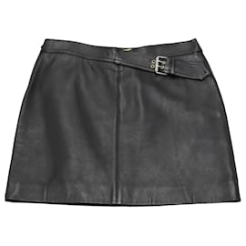 Saint Laurent-Saint Laurent Mini Skirt in Black Lambskin Leather-Black