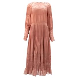 Ulla Johnson-Ulla Johnson Francine Pintucked Embroidered Midi Dress in Pink Silk-Pink