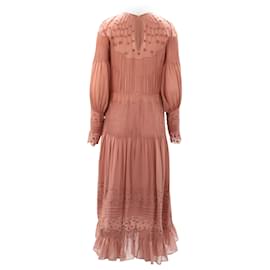 Ulla Johnson-Ulla Johnson Francine Pintucked Embroidered Midi Dress in Pink Silk-Pink