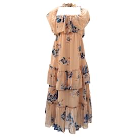 Ulla Johnson-Ulla Johnson Valentine Floral Print Midi Dress in Pink Silk-Pink