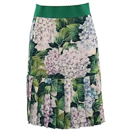 Dolce & Gabbana-Dolce & Gabbana Pencil Skirt with Pleat Detail in Hydrangea Floral Print Silk-Other