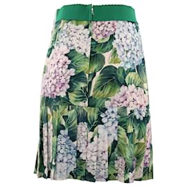 Dolce & Gabbana-Dolce & Gabbana Pencil Skirt with Pleat Detail in Hydrangea Floral Print Silk-Other