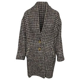 Isabel Marant Houndstooth Coat in Grey Wool Grey