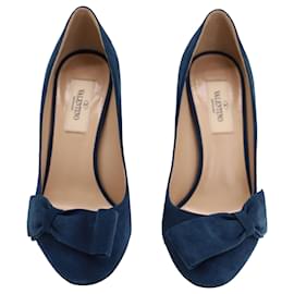 Valentino-Zapatos de Salón Valentino Bow en Terciopelo Azul-Azul