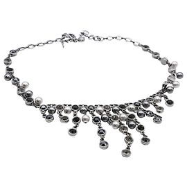 Collana reversibile di perle simulate e cristalli Swarovski in metallo argentato Argento