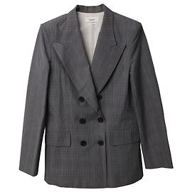 Isabel Marant Etoile Iliane Checked lined Breasted Blazer in Grey Cotton Grey