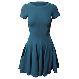 Alaïa-Alaia Knitted Skater Dress in Turquoise Viscose-Other