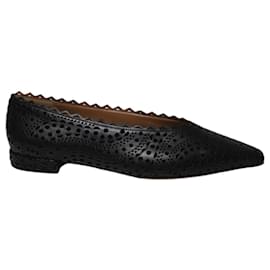 Alaïa-Alaia Laser Cut Pointed Toe Ballet Flats in Black Leather-Black