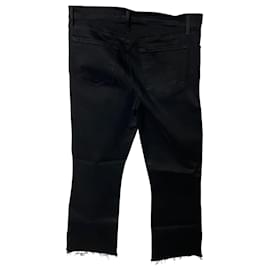 J Brand-J Brand Selena Mid Rise Raw Hem Crop Jeans in Black Cotton-Black