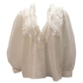 Autre Marque-The Great Button-Up Ruffle Blouse in White Cotton-White
