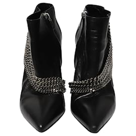 Saint Laurent-SAINT LAURENT 100mm Chained Ankle Boots in Black Leather-Black