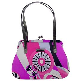 Mini bolsa vintage Emilio Pucci em cinza rosa e preto com desenho geométrico Rosa
