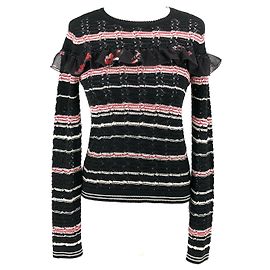 Red Valentino pull em malha de crochê de algodão preto e branco com guarnição floral Preto