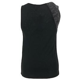 Giorgio Armani-Camiseta de tirantes negra con pedrería en el hombro de Giorgio Armani-Negro