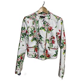 Autre Marque Coolcat Biker-Blazer mit Blumenmuster Weiß Mehrfarben