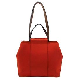 Hermès Cartable Hermes Cabag Elan en toile rouge Marron Rouge Marron foncé