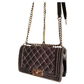 Chanel Boy Medium Samt Dunkelgrau Anthrazitgrau